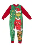 United Labels Grinch Jumpsuit für Kinder, Grün Rot, 134 140, Overall lang für Jungen und Mädchen, Schlafanzug Einteiler Weihnachten