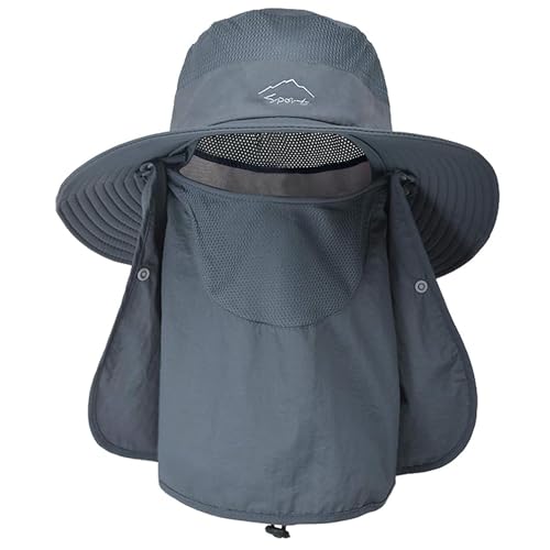 ehsbuy Fischerhut Herren Breiter Krempe Mesh Tropenhut Safari Hut Faltbar Sonnenhut mit Gesichtsbedeckung Nackenklappe