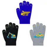 3 Paar Kinder Strick handschuhe Winter Kleinkind Warme Handschuhe für Mädchen Jungen Handschuhe Kinder Stretch für Kaltes Wetter Outdoor-Sport Schule Pendeln （Baufahrzeug）