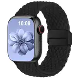 Higgs Geflochtenes Armband Kompatibel mit Apple Watch Armband 40mm 41mm 42mm 38mm Damen Herren, Magnetisch Verschluss Elastisch Stoff Sport Nylon Armbänder für iWatch SE Series 10 9 8 7 6 5 4 3 2 1