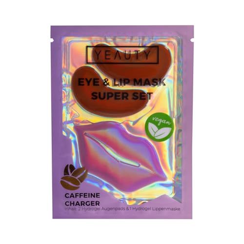 YEAUTY SUPER SET CAFFEINE CHARGER - EYE und LIP MASK in einem Produkt vereint! Gesichtspflegeset für Augen- und Lippenbereich in einer Anwendung - Koffein, Hyaluron und Peptide, 1 Set