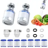 LURNODY 2 Stück Wasserfilter Wasserhahn, 360° Water Filter Tap, Wasserhahn Filter für Trinkwasser, Wasserfilter für Wasserhahn Mit 7 Stück PP-Baumwolle Filterelement Und Universaladapter