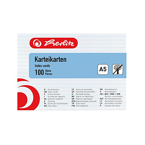 herlitz Karteikarte A5, liniert, weiß, 100 Stück