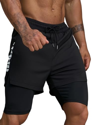 Smarstyle Laufshorts Herren kurz 2in1 Shorts Running Shorts Men Gym Trainingsshorts Fitness (DE/NL/SE/PL, Alphanumerisch, L, Regular, Regular, Black)