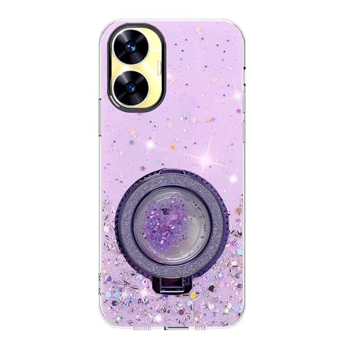 Rnrieyta Miagon Treibsand Ständer Hülle Glitzer für Realme C55,Cute Dünn Crystal Schutzhülle Weiches Bling Transparent Case Bumper mit Flüssig Halter Kickständer