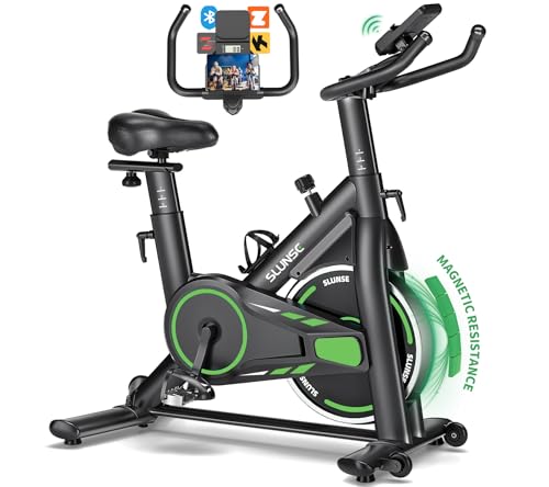 Heimtrainer Fahrrad mit APP, SLUNSE Hometrainer Ergometer mit LCD-Monitor, Leises Magnetisch Spinning Bike Indoor mit Verstellbarem Widerstand, Fitnessbike bis 180KG für Kardio-Training zu Hause