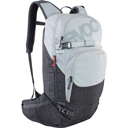 EVOC LINE 20 Tourenrucksack, Skirucksack (NEURALITE SYSTEM, separates Lawinenfach mit Notfallplan, Ski-/Snowboard Befestigungsmöglichkeiten, Hüftgurttaschen, BODY HUGGING), Silber/Karbongrau meliert