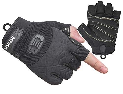 Seibertron Half Finger Padded Palm Lightweight Breathable Climbing Rope Handschuhe/Kletterhandschuhe for Kletterer, Klettern, Rettung, Abenteuer, Segeln, Kajakfahren, Sport imFreien Black S