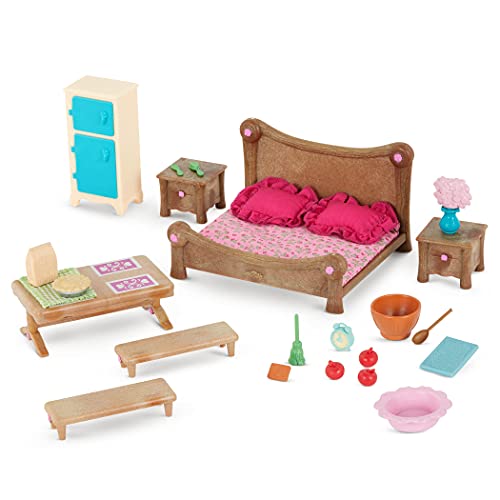 Li’l Woodzeez 26-teilig Schlafzimmer und Esszimmer Zubehör Set – Bett, Esstisch und mehr – Tierfiguren Accessoire Spielzeug für Kinder ab 3 Jahren