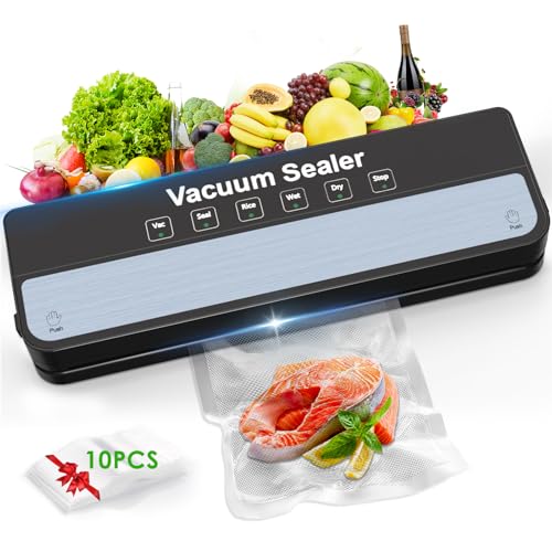 Raycial Vakuumierer, Vakuumiergerät mit Vakuumierbeuteln, All-in-1 Vakuumierer für Trockene, Feuchte, Frische, Folienschweißgerät für Lebensmittel, Kompaktes, Vollautomatisches Versiegelungsgerät