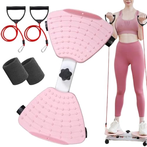 Flexforge Pilates Twister, Drehbarer Taillentrainer, Waist Twisting Machine with Armrests and Resistance Bands-300 lbs Weight Capacity, 360° Rotating Fitness Board for Core Workout (Pink)
