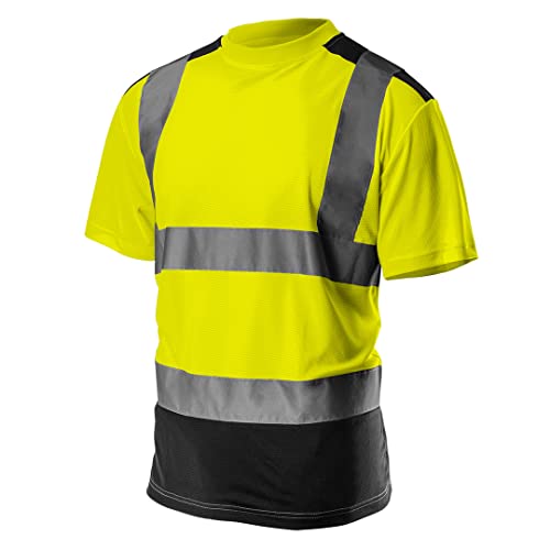 NEO TOOLS Profi Warnschutz T-Shirt Kurzarm Arbeitsshirt Arbeits warnshirt reflektierende Zonen Warnshirt Arbeitshemd orange oder gelb S-XXL (gelb, M)
