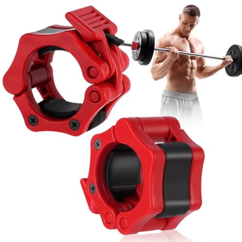 flintronic Hantelverschlüsse, 2PCS Schnellverschluss Langhantel für 50mm Olympic Bar, Langhantel Clips, Hantelstange Klammer, Hantel Sicherung für Kraftsport, Gewichtheben, Fitness, Gym (Rot)