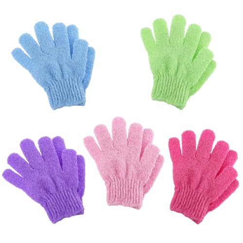 Molain 10 Stück Peelinghandschuh, Peeling Handschu Exfoliating Gloves Waschhandschuh Badehandschuhe Körper Duschhandschuh Peeling Körper Badezubehör 5 Farbe
