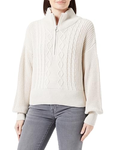 ONLY Damen ONLDORITTA LS Cable Zip HIGH Neck KNT Strickpullover, Pumice Stone, Small