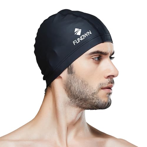 Swimming Cap PU Coated Soft Swimming Cap Ear Protection Swimming Cap Waterproof Swimming Cap for Men Women Long Short Hair (Schwarz)