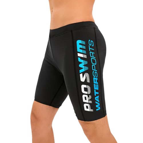 Veranobreeze Herren Athletic Solid Swim Jammers,Endurance Long Racing Training Badeanzug (Schwarz+Blau Weiß, Größe XXL)