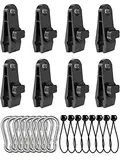 Zeltplanen Clips, 24 Pcs Clip Zelte Multifunktion Zeltklemme Set Krokodil Mund Clip Camping Zubehör Zelt mit Gebundene Seile und 3 Karabine für Zelte, Abdeckungen, Markisen, Banner, Gartenarbeit