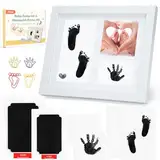 Pllieay Handabdruck Fußabdruck Baby Fotorahmen Set für Neugeborene Mädchen Jungen Fotoalbum Baby Handabdruck Baby Tintenloses Stempelkissen Baby Fussabdruck Set Hand Abdruckset