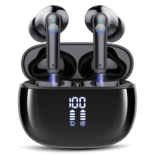 Bluetooth Kopfhörer, Kopfhörer Kabellos Bluetooth 5.3 In Ear, 4 HD Mikrofon, 48 Std Spielzeit Kabellose Kopfhörer, Tiefer Bass, ENC Noise Cancelling Earbuds, IP7 Wasserdicht Ohrhörer, USB-C, Schwarz