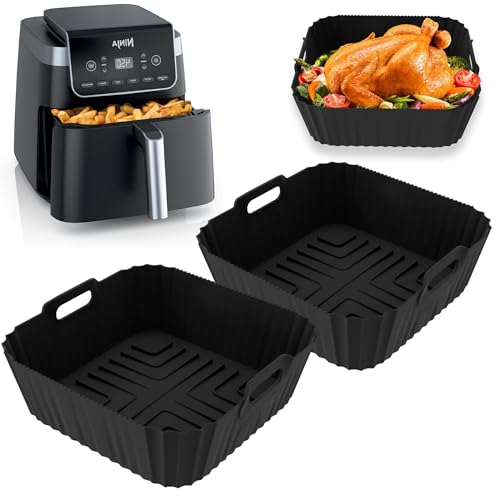 Silikonform Heißluftfritteuse für Ninja Heißluftfritteuse Pro 4.7L 6.2L, Quadrat Silikonform Heißluftfritteuse Zubehör für Ninja Af140Eu Af180Eu, Wiederverwendbares Ninja Airfryer Zubehör Silikon Eins