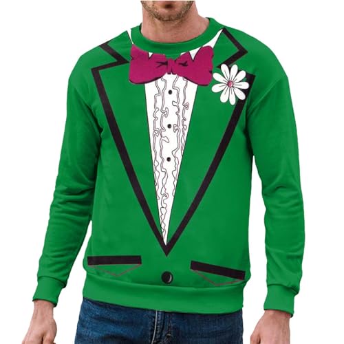 WKAYsIV Sweater Hellblau „St. Patrick's Day“ mit Allover-Print, langärmlig Rundhalsausschnitt Hunde Sweatshirt(Rot,XL)