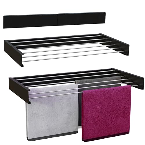 Vonia Wandtrockner schwarz 100 x 50 cm – ausziehbarer Wäschetrockner zur Wandmontage mit 6 m Trockenlänge – modernes Trockenregal aus Aluminium für Bad & Balkon