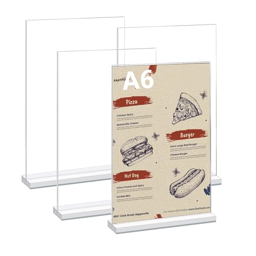 LiuHancsqd 4 Stück A6 Aufsteller A6 Acryl Tischaufsteller A6, Klar T-Ständer Werbeaufsteller Ständer Hochformat beidseitige für Café Restaurants Ausstellungen Büros Präsentation Menükartenhalter