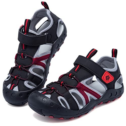 VTASQ Kinder Sandalen Jungen Mädchen Strandschuhe Trekking Sommer Sport Outdoorsandalen Geschlossene Trekkingsandalen Wandersandalen -Schwarz-27