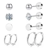 jagosen 5 Paar Titan Ohrringe Ohrstecker Set Damen Herren Helix Piercing Flatback Ohrstecker Chirurgenstahl Creolen Silber Ohrringe Set Für Mehrere Ohrlöcher