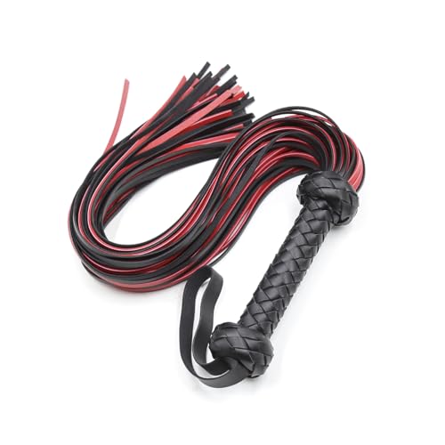 65cm Leder Sex Peitsche Flogger, Bondage Fesseln Spielzeug SM Flogger Peitschen für Sexspiele, Leder Sexspielzeug Reitgerte (Rot/Schwarz)