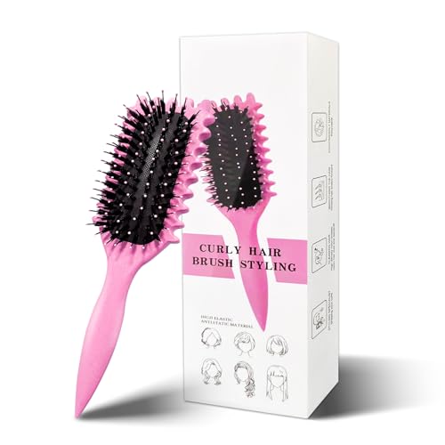Curl Hair Brush, Lockenbürste, Curl Define Styling Brush, Curl Define Stylingbürste, Haarbürste zum Entwirren für Frauen (Rosa)