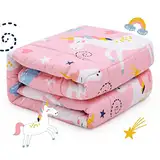 Sivio Gewichtsdecke Kinder, 1,4 kg, 90x120 cm, Therapiedecke Schlafhilfe Stressabbau für Kinder und Jugendliche, 100% Natürliche Baumwolle, Hypoallergene Glasperlen, Pinkes Einhorn