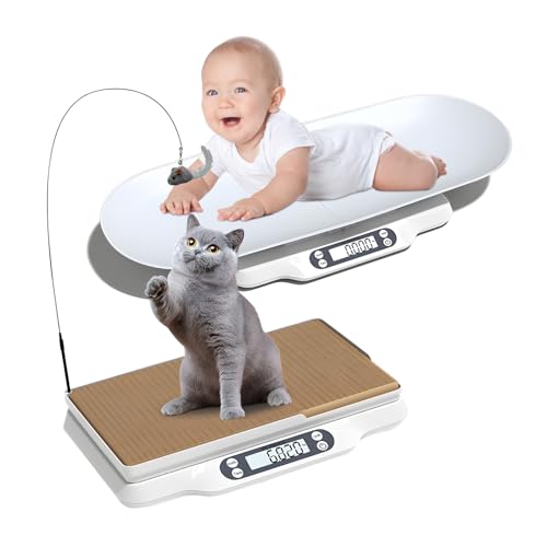 Digitale Haustierwaage,Babywaage mit 2 Abnehmbarem Tablett,66lb Hundewaage mit 4 Wiegemodi (kg/oz/lb/ml),LCD Digitale Katzenwaage mit Katzenkratzbrett und Katzenspielzeug,für Welpe/Kätzchen/Baby/Küche