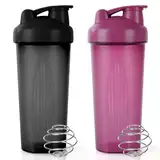 AOGOE Protein Shaker, 600ml Eiweiß Shaker, proteinshaker mit Messskala - BPA Frei, auslaufsicher, Langlebiger, Geruchsneutraler Shake Becher, Shaker für cremige Whey Proteinpulver Shakes（Schwarz+Lila）