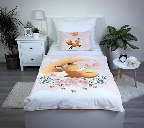 Theonoi Kinderbettwäsche Kleinkinder Baby Bettwäsche Babybett komplett Set Bettbezug 100x135 & Kissenbezug 40x60 aus Baumwolle Öko-Tex Standard für Jungen und Mädchen Waldtiere Fuchs