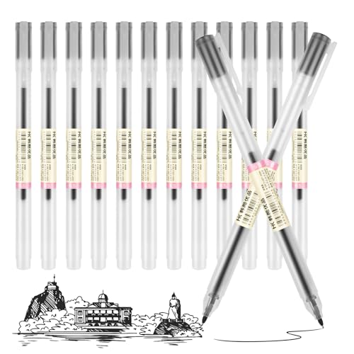 OFFCUP Gelschreiber 0.5mm, 12pcs Schwarze Gel-Tintenstifte, japanischer Stil Gelschreiber, extra feine Spitze Schwarzer Gel Kugelschreiber Schnell Trocknende Tinte