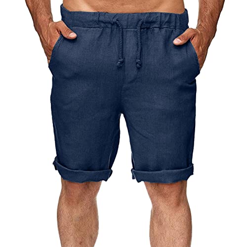 Herren Shorts Polyester zum Schnüren mit großen Taschen, lässige Hosen-Shorts Sporthose Männer Kurz(Blau,L)