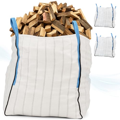3X Big Bag für Holz | Brennholz-BigBag für 1m³ | Atmungsaktiver BigBag 90x90x110 cm Groß - Hohe Stabilität bis 1500kg, BigBags mit 4 Schlaufen (BigBag ohne Brennholz)