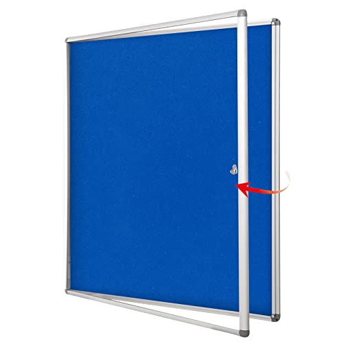 Swansea Abschließbare Pinnwand, 980 x 980 mm, manipulationssicher, Pinnwand für Büro, Schule, Geschäft, Gemeinschaftszentrum, blauer Filz (PIN 12 x A4)