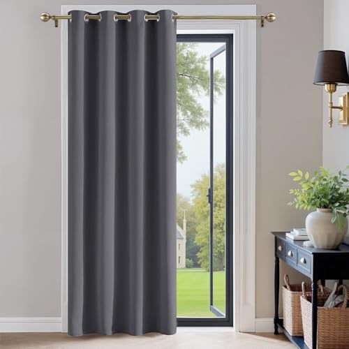 PONY DANCE Thermovorhang Hitzeschutz Türvorhang Blickdicht 1 Stück H 210 x B 132 cm Verdunkelungsvorhang Grau Tür Gardinen mit Ösen Vorhänge Wohnzimmer Blackout Curtain