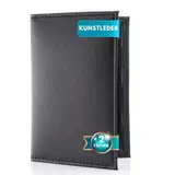 Festland DESIGN® Fahrzeugschein Hülle Ausweishülle Mappe für Zulassungsschein Führerschein Ausweis Kfz Schein Auto Zubehör Kartenetui mit 2 Fächern aus Premium Kunstleder – Schwarz (Schwarz 1 Stück)