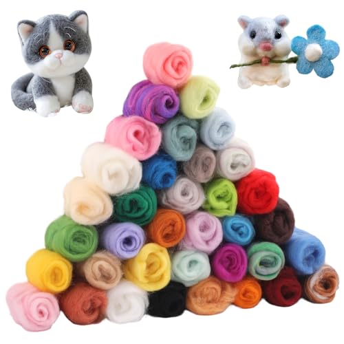 Hopton Filzwolle, 36 Farben Filzen Starterset, Filzwolle Nassfilzen, Märchenwolle, Filzset, Filzwolle zum Stricken, Filznadeln zum Trockenfilzen, Schafwolle Set für Anfänger DIY Craft Projekte