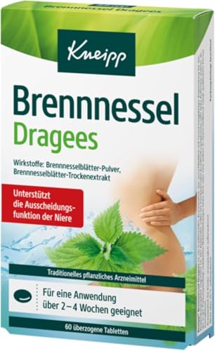 Kneipp Brennnessel Dragees – 60 überzogene Brennnesseltabletten mit 35 mg Trockenextrakt und 185 mg Brennnesselblätter-Pulver – Traditionelles Arzneimittel für Erwachsene zur Unterstützung..