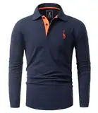 GLESTORE Poloshirts für Herren Langarm Männer Poloshirt Mit Kragen Polo Hemd Langarmshirt Marineblau 3XL