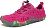 SAGUARO Kinder Barfußschuhe Traillaufschuhe Jungen Mädchen Trainingsschuhe Zehenschuhe Atmungsaktiv rutschfest Walkingschuhe Laufschuhe Schnell Trocknend Badeschuhe, Rosa 28 EU