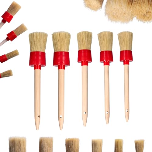 ToolSpace 5er Rundpinsel Set 30/35/40/45/50 mm - Ringpinsel Pinselset Runde Brostenpinsel Naturhaar Naturborstenpinsel Pinsel Holzfarbe Lackpinsel Holzleim Lackierpinsel Streichen Wänden, Möbeln, DIY