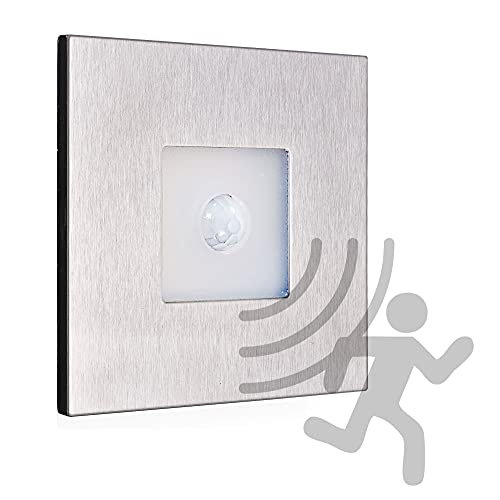max K O M F O R T LED Treppenbeleuchtung mit Bewegungsmelder 230V warmweiß 0,5W ECKIG Aluminium Treppenleuchte Wand Einbauleuchte Einbaustrahler Treppenlicht Flurleuchte 6103S1