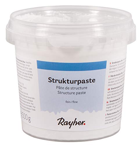 Rayher Hobby 38238000 Strukturpaste, weiß, feinkörnig, Dose 500 g, Strukturmedium für reliefartige, feinsandige Oberflächen, Spachtelmasse, Modelliermasse