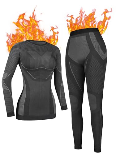 Charmo Thermounterwäsche Damen Winter Skiunterwäsche Atmungsaktiv Funktionswäsche Warme Unterwäsche Set Frauen lang Thermo Unterwäsche und Thermohose Extra warm